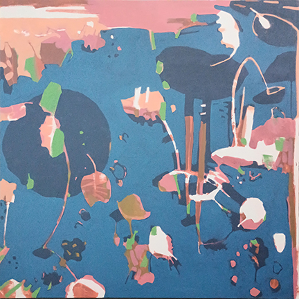 abstract landscape lotus field painting on canvas by Leni Paquet-Morante